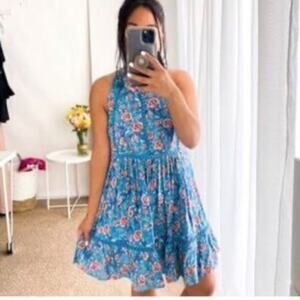 Sunday Mi Amor High-Low Floral Dress in Blue and Red